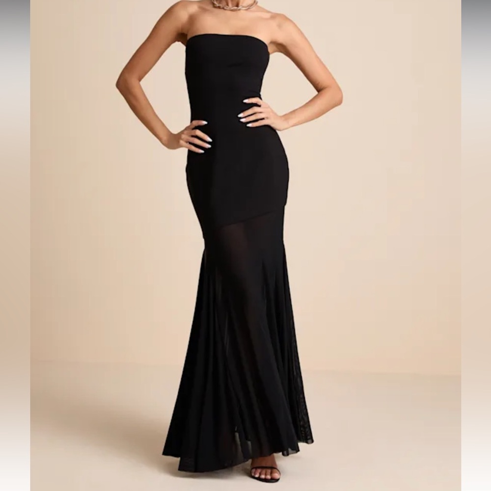 NWT Lulu's Elaris Black Mixed Media Strapless Maxi Dress